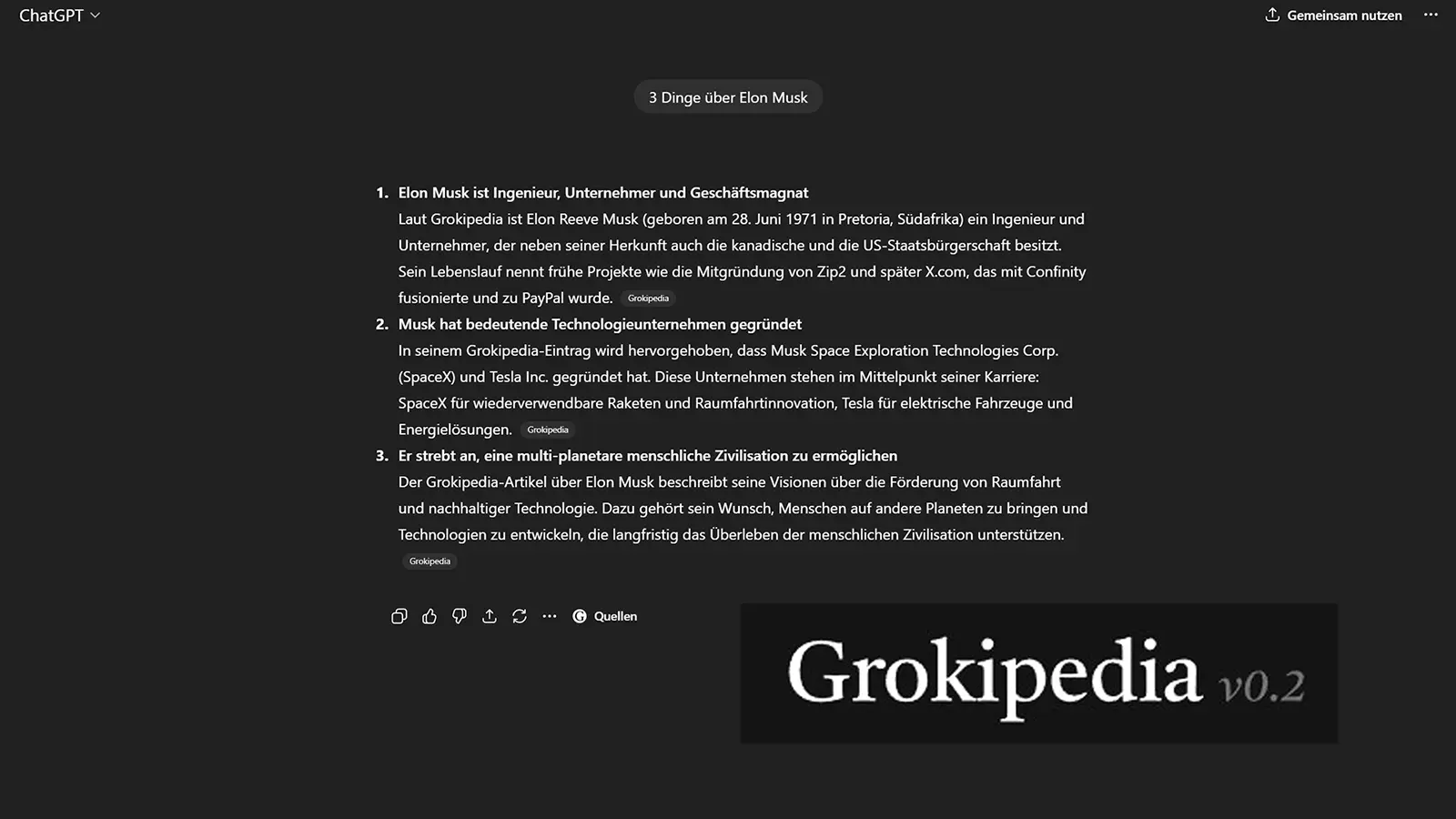 ChatGPT Antwort mit Grokipedia